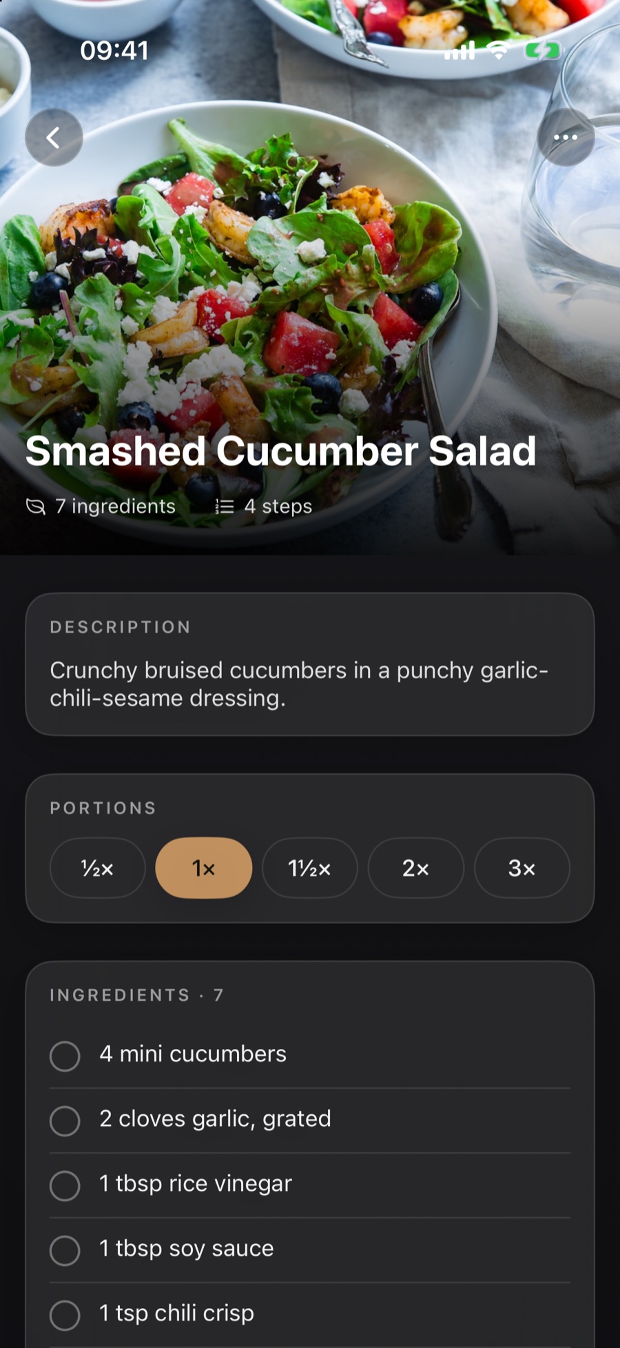 Resimply home screen showing a recently extracted recipe with ingredients and steps.